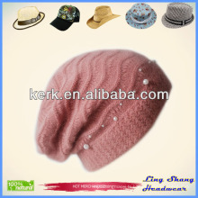 Imitation Pearl Decoration Dobby Angora Beanie Hat